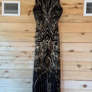 Glamorous Black and Gold Maxi Dress
